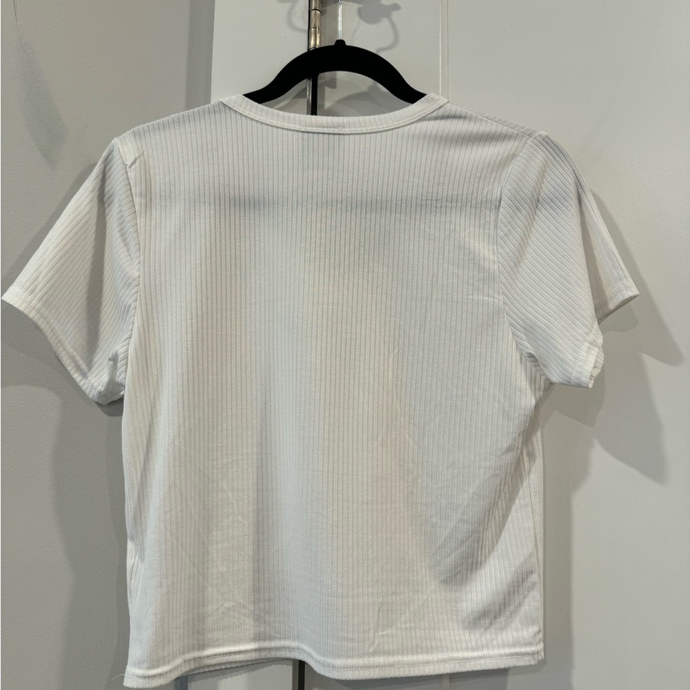 Olivia Rae White Ribbed V-Neck Tee - Picture 2 of 3